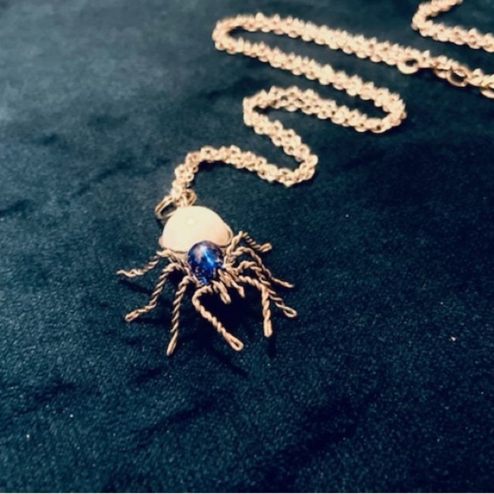 Silver and Blue Spider Pendant Necklace